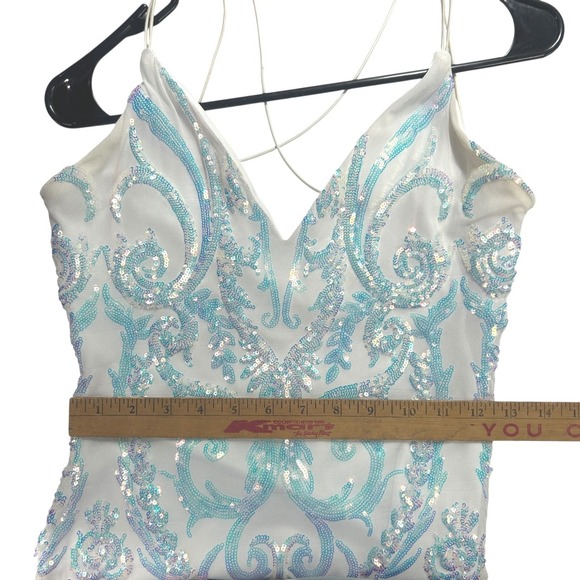 Y2K Iridescent Sequin Bodycon Mini Dress S Open Back Strappy Fairy Windsor - Picture 9 of 10